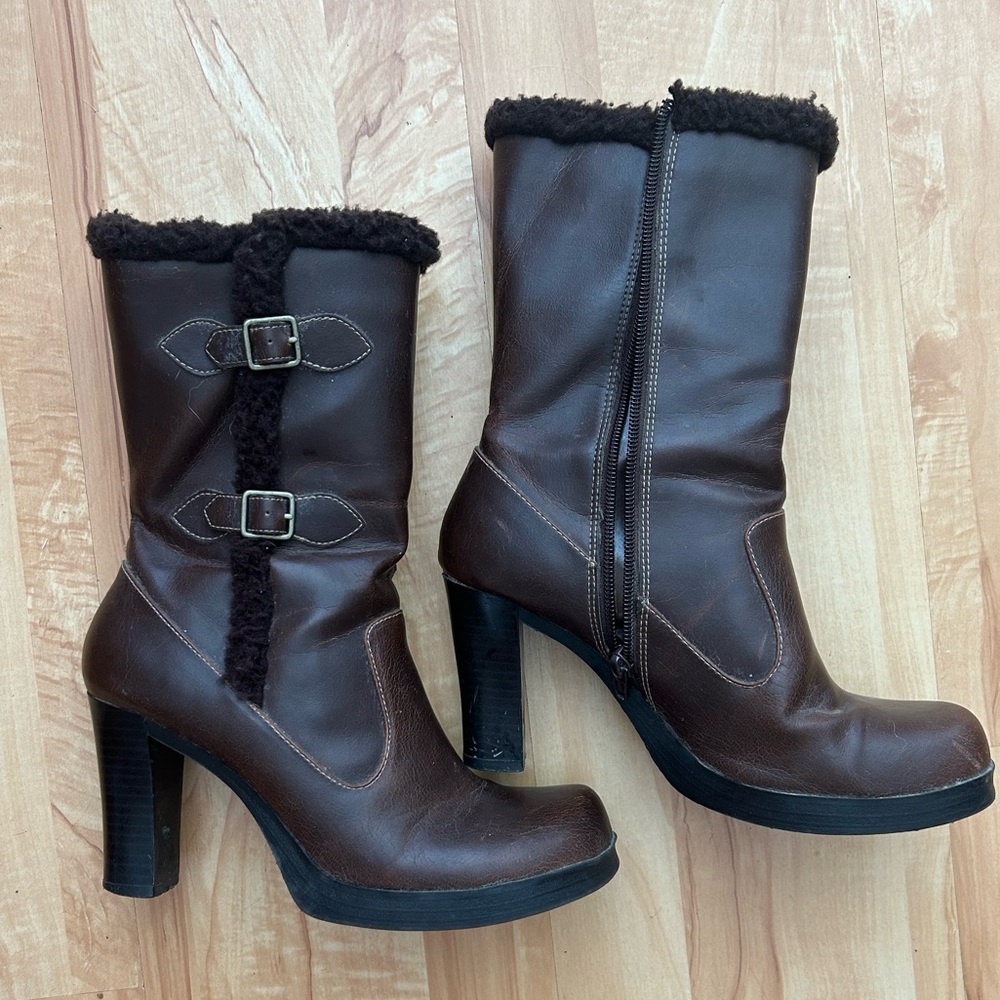 Women's Candies Faux-Shearling Mid-Calf Heeled Boots
